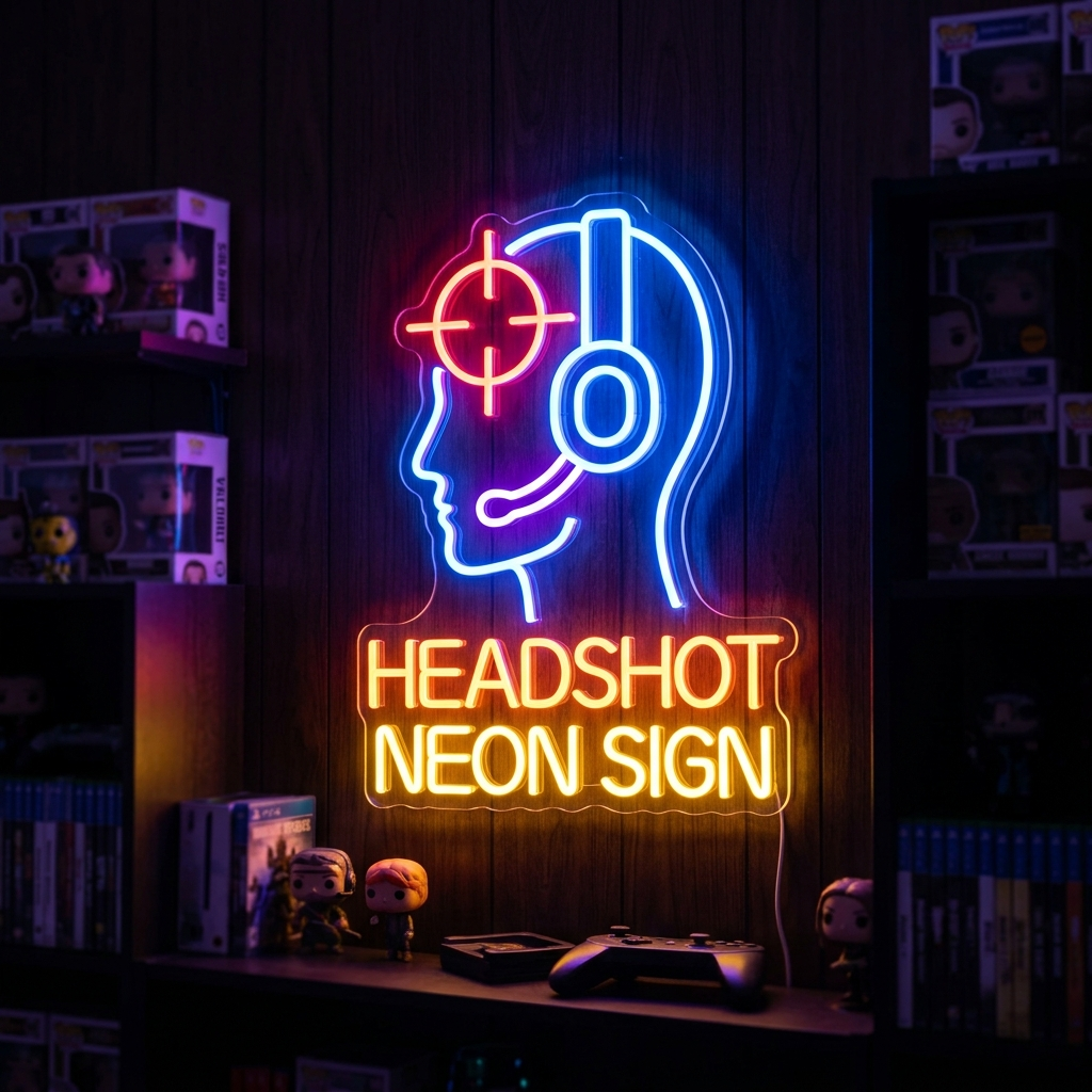 Headshot Neon Sign For Gaming Rooms
