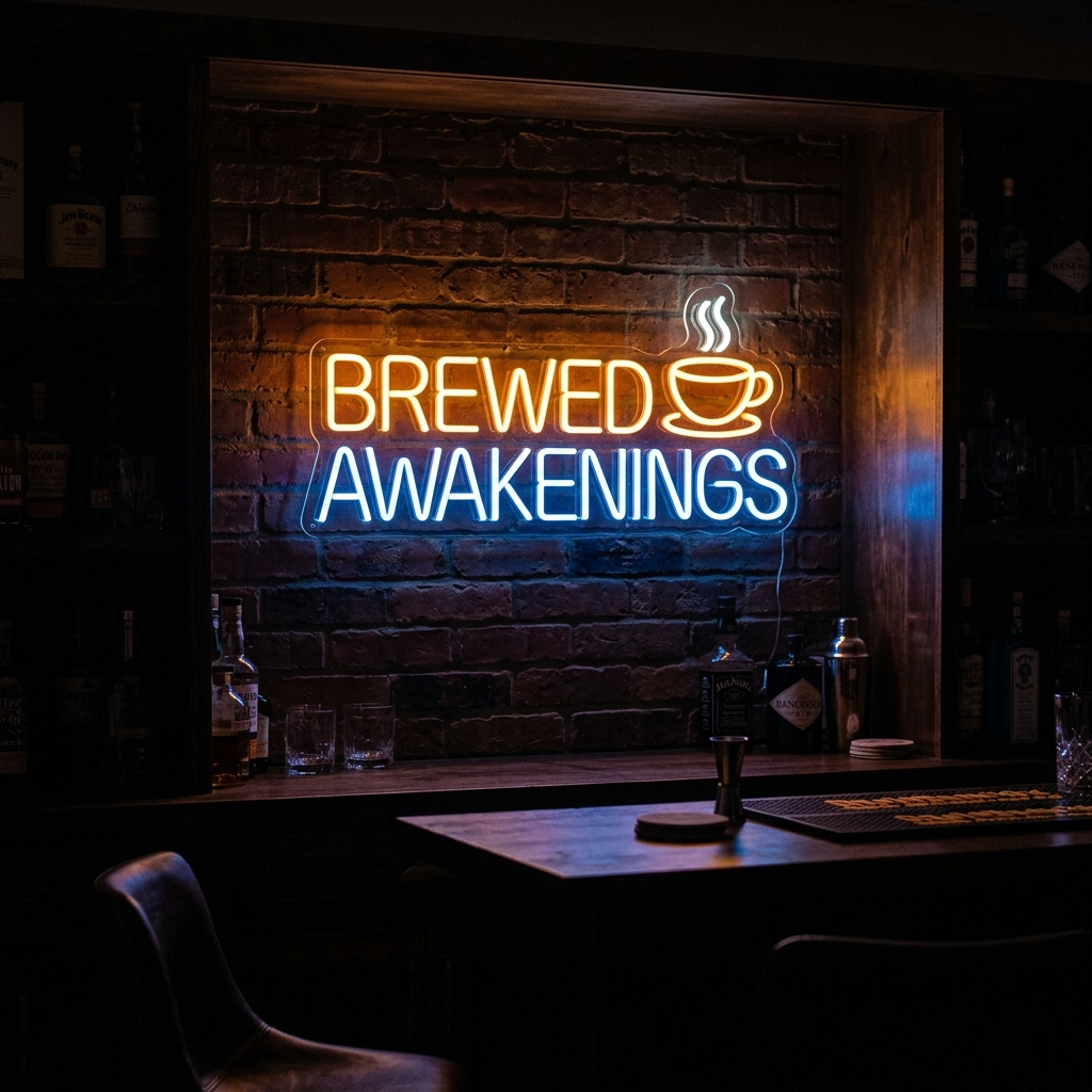 Brewed Awakenings Neon Sign For Home Cafe