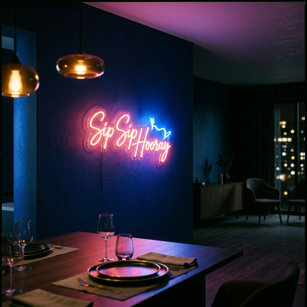 Sip Sip Hooray Neon Sign For Dining Spaces