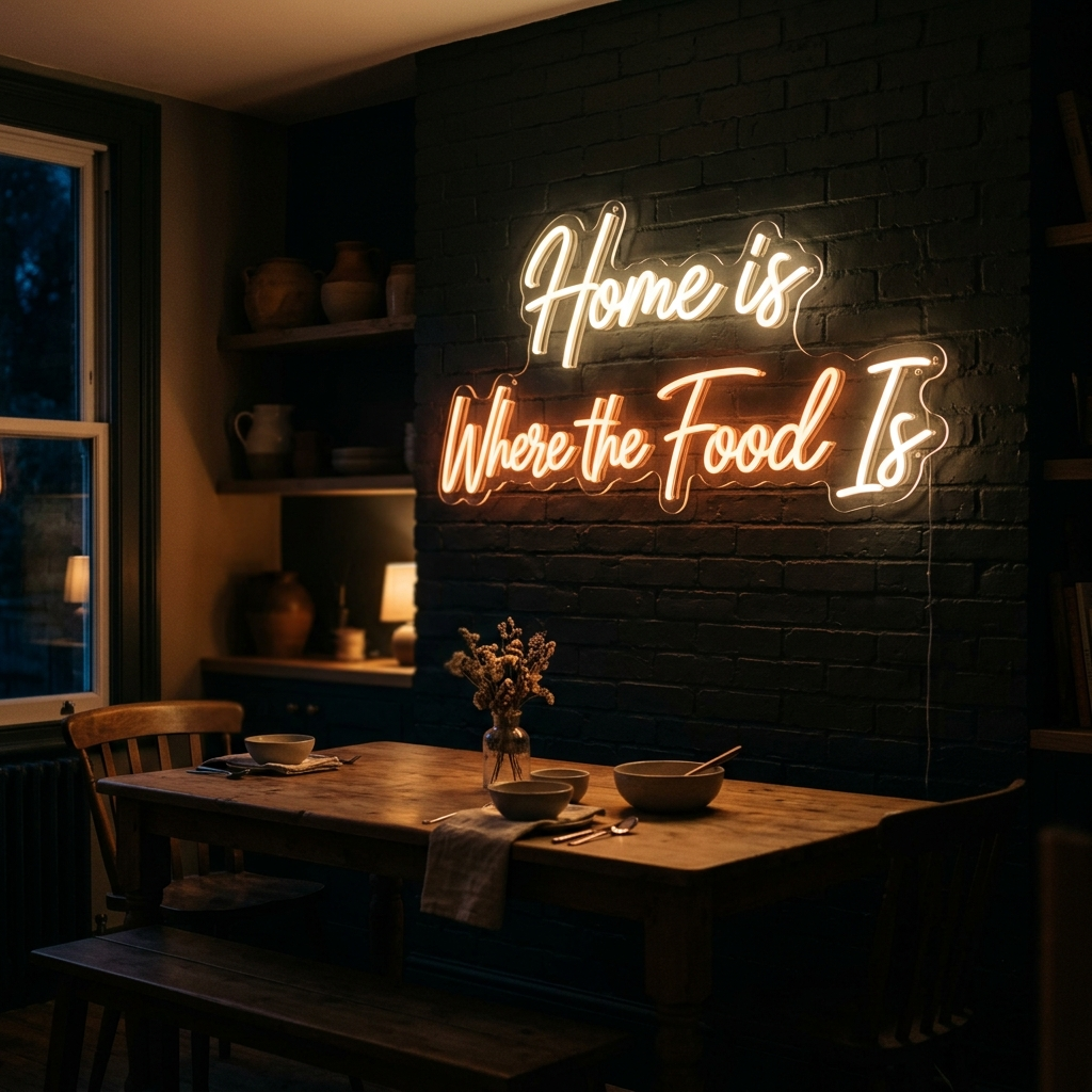 Home Is Where The Food Is Neon Sign For Dining Rooms