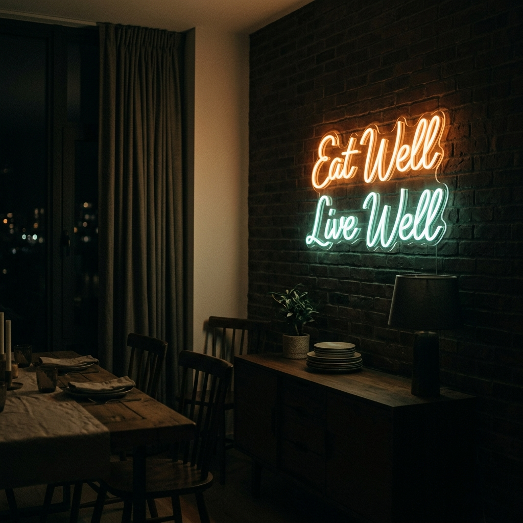 Eat Well, Live Well Neon Sign For Dining Rooms