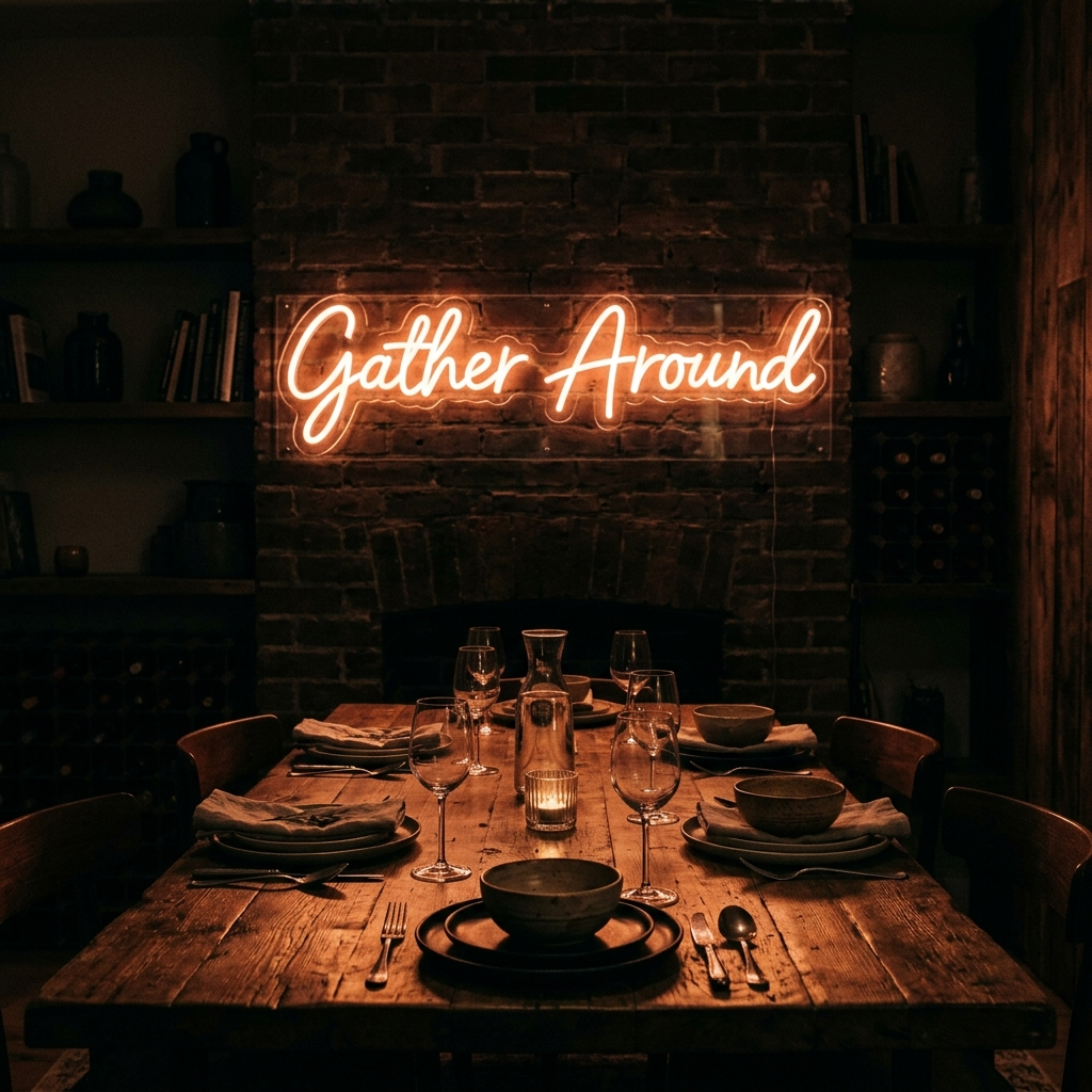 Gather Around Neon Sign For Dining Spaces