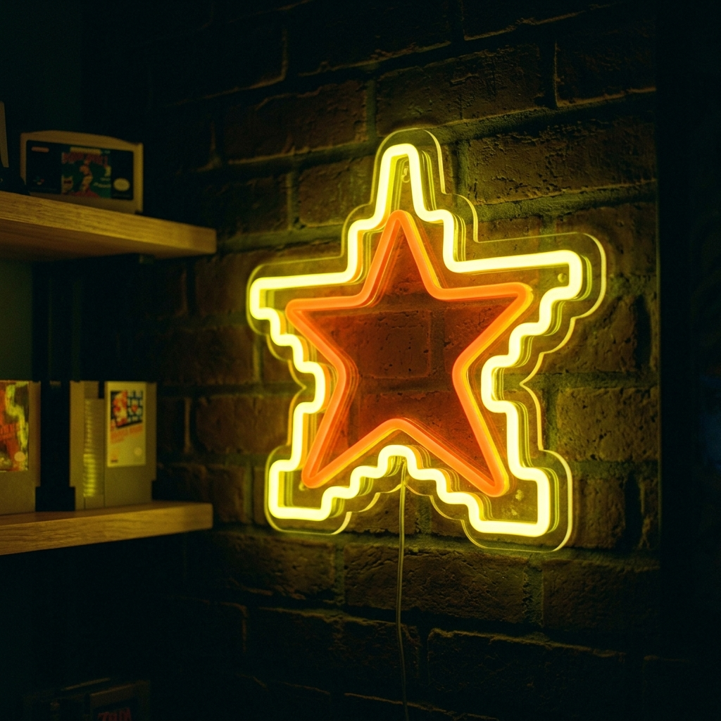 8-Bit Star Neon Sign For Gaming Spaces