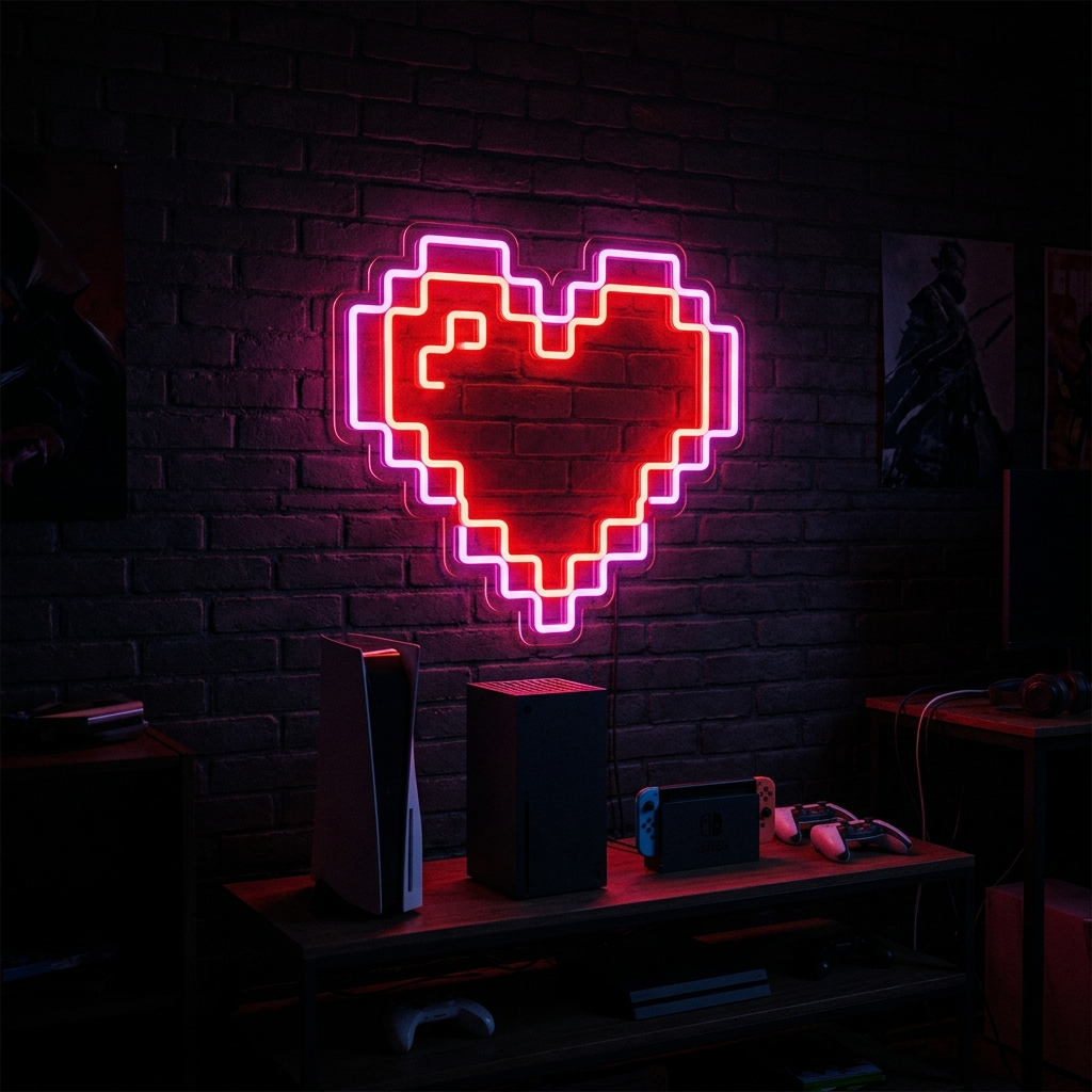 Pixel Heart Neon Sign For Game Rooms