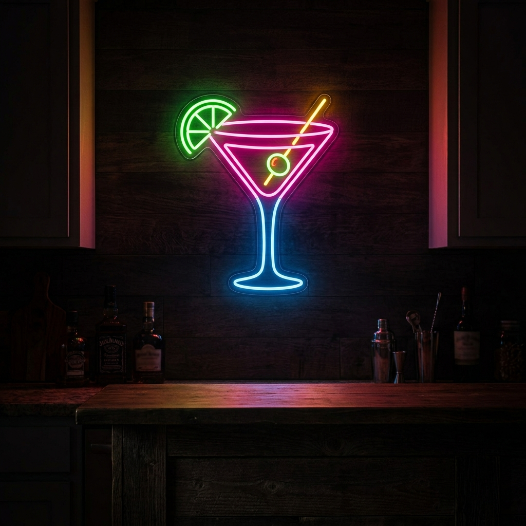Cocktail Glass Neon Sign For Kitchen Decor