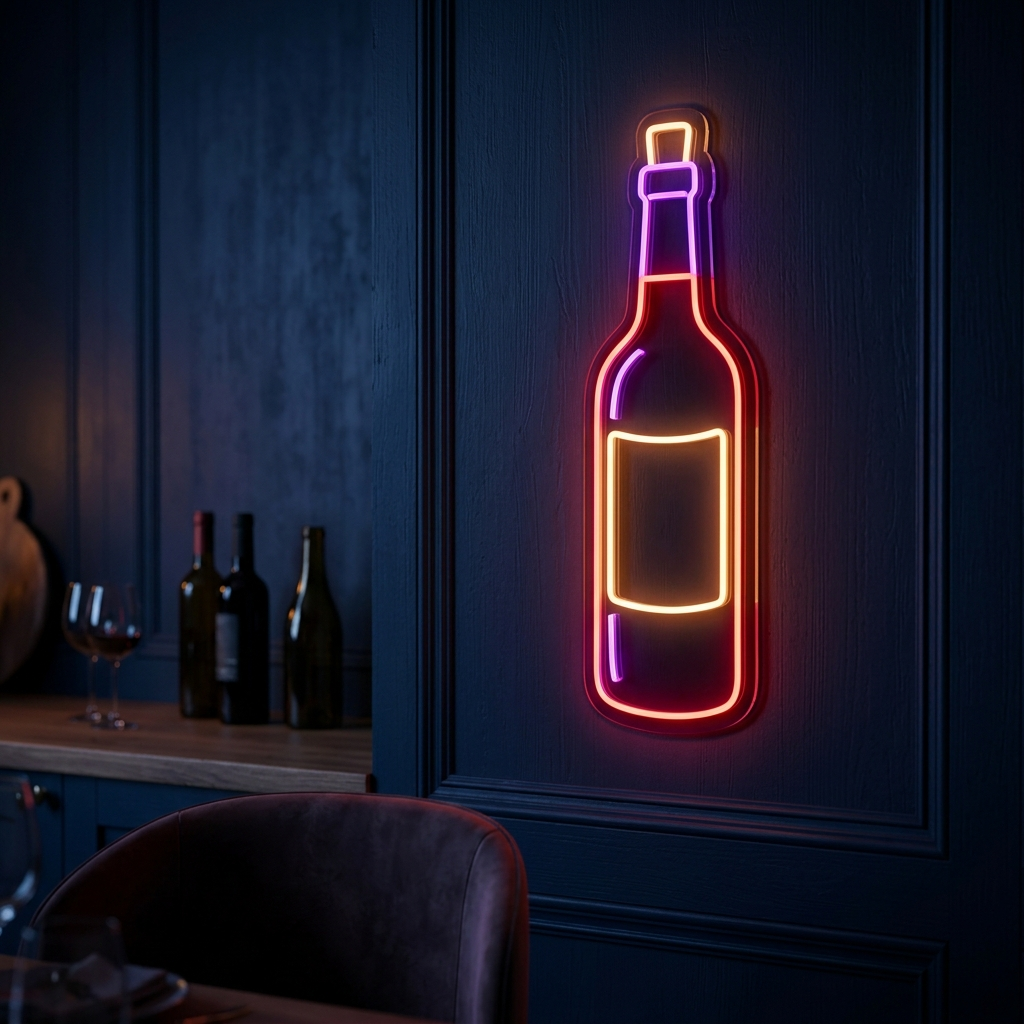 Wine Bottle Neon Sign For Kitchen Decor