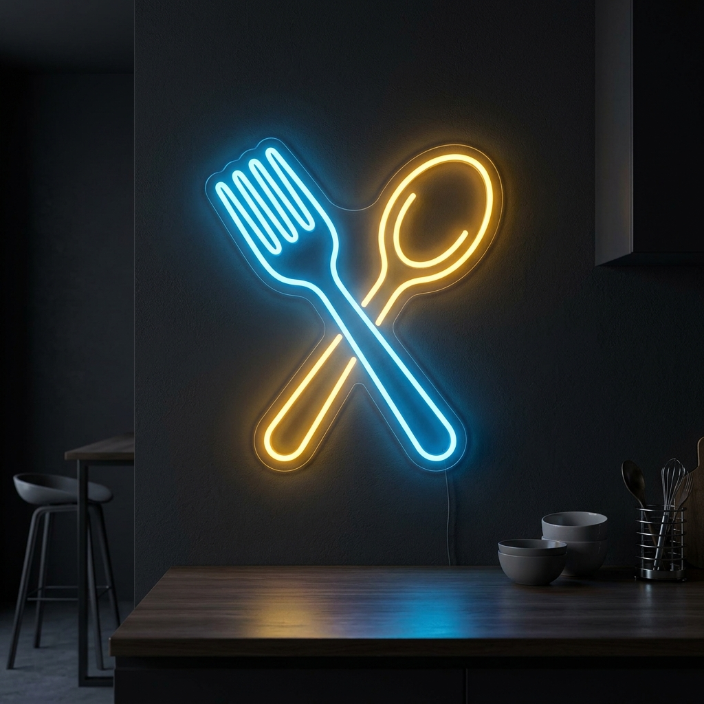Fork And Spoon Neon Sign For Kitchen Decor