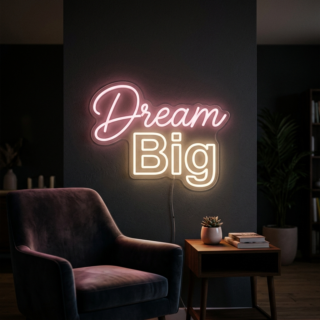 Dream Big Neon Sign For Cozy Living Rooms
