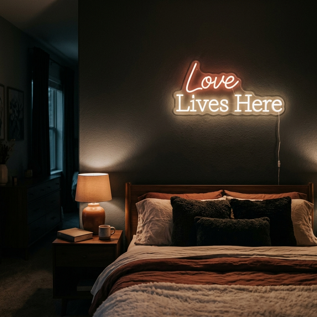 Love Lives Here Neon Sign For Couples Bedroom
