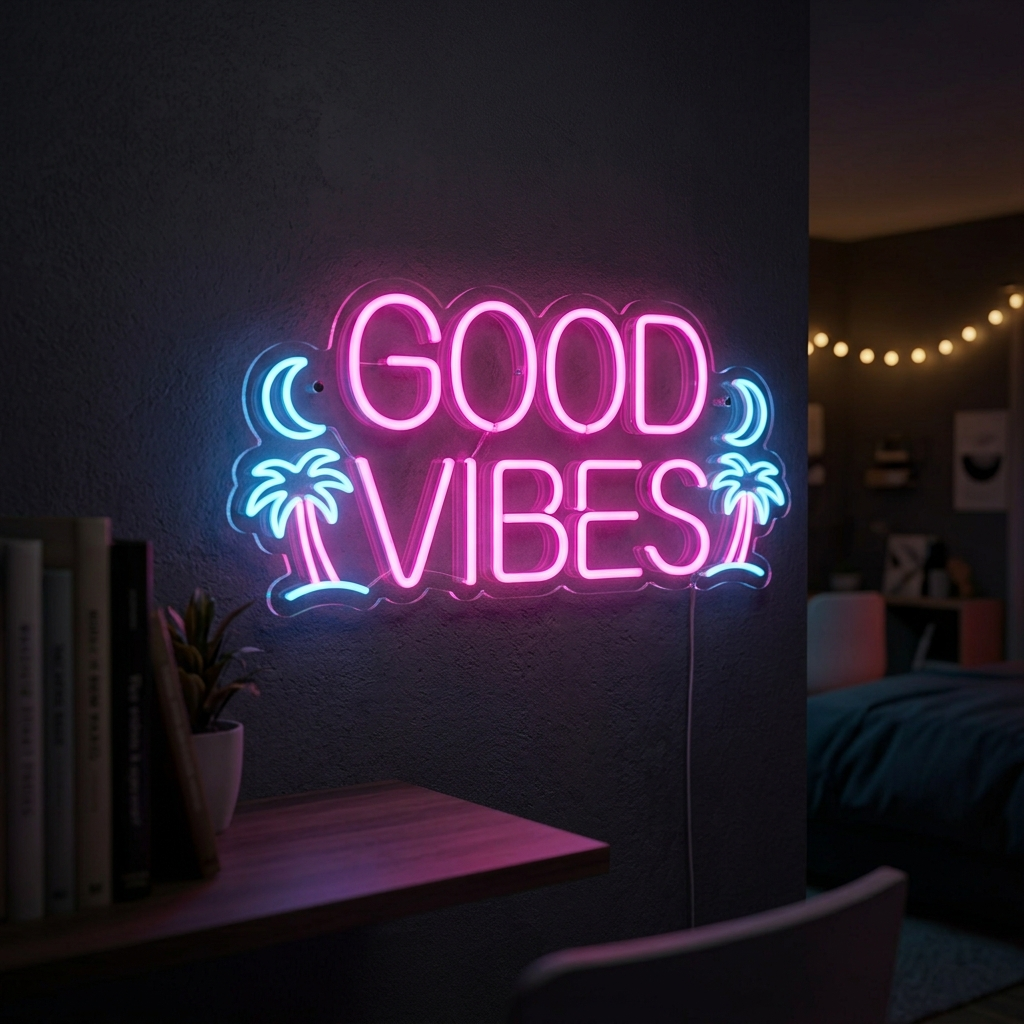 Good Vibes Neon Sign For Bedroom Decor