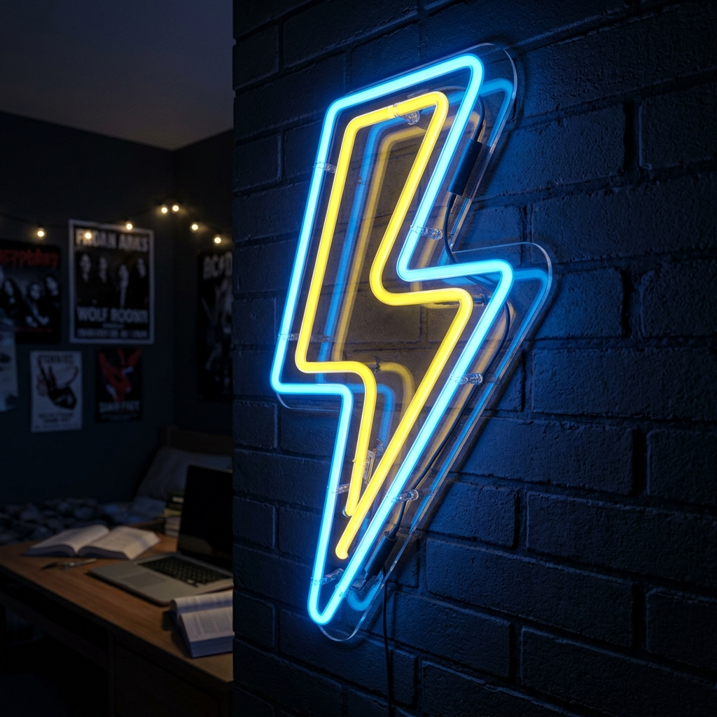 Lightning Bolt Neon Sign For Edgy Bedroom Decor