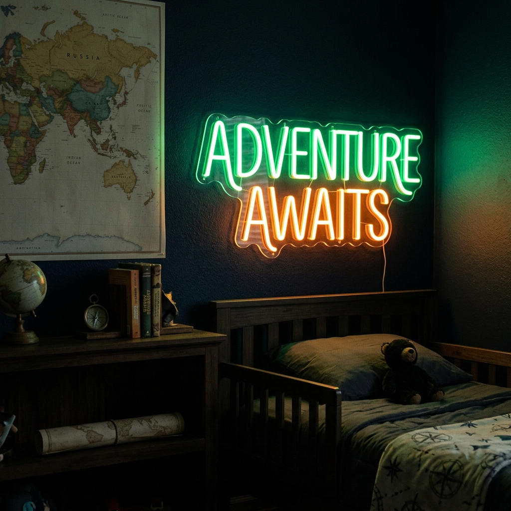 Adventure Awaits Neon Sign For Kids Bedroom