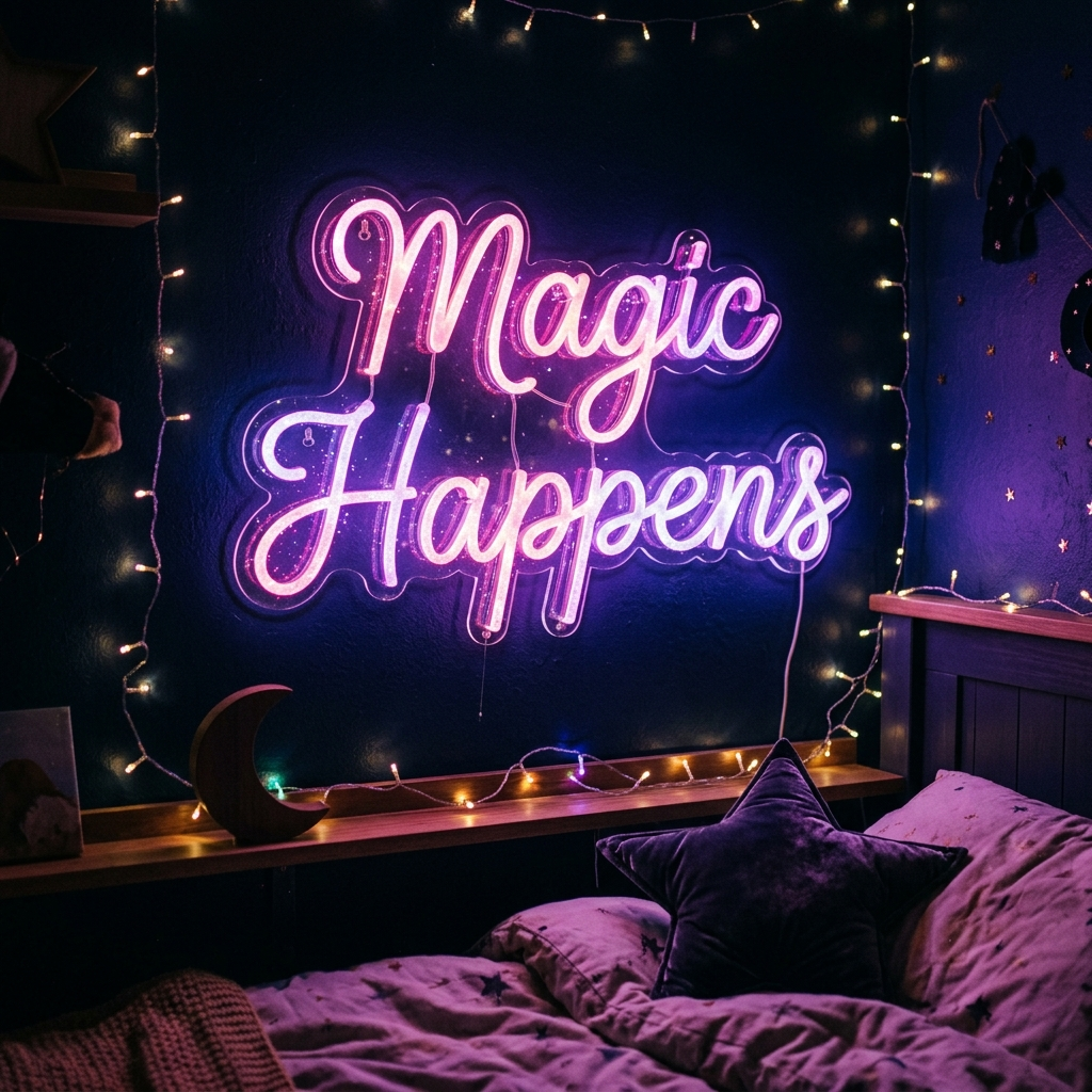 Magic Happens Neon Sign For Kids Bedroom