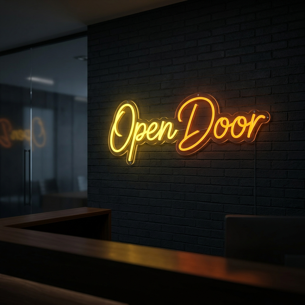 Open Door Neon Sign For Welcoming Office Spaces