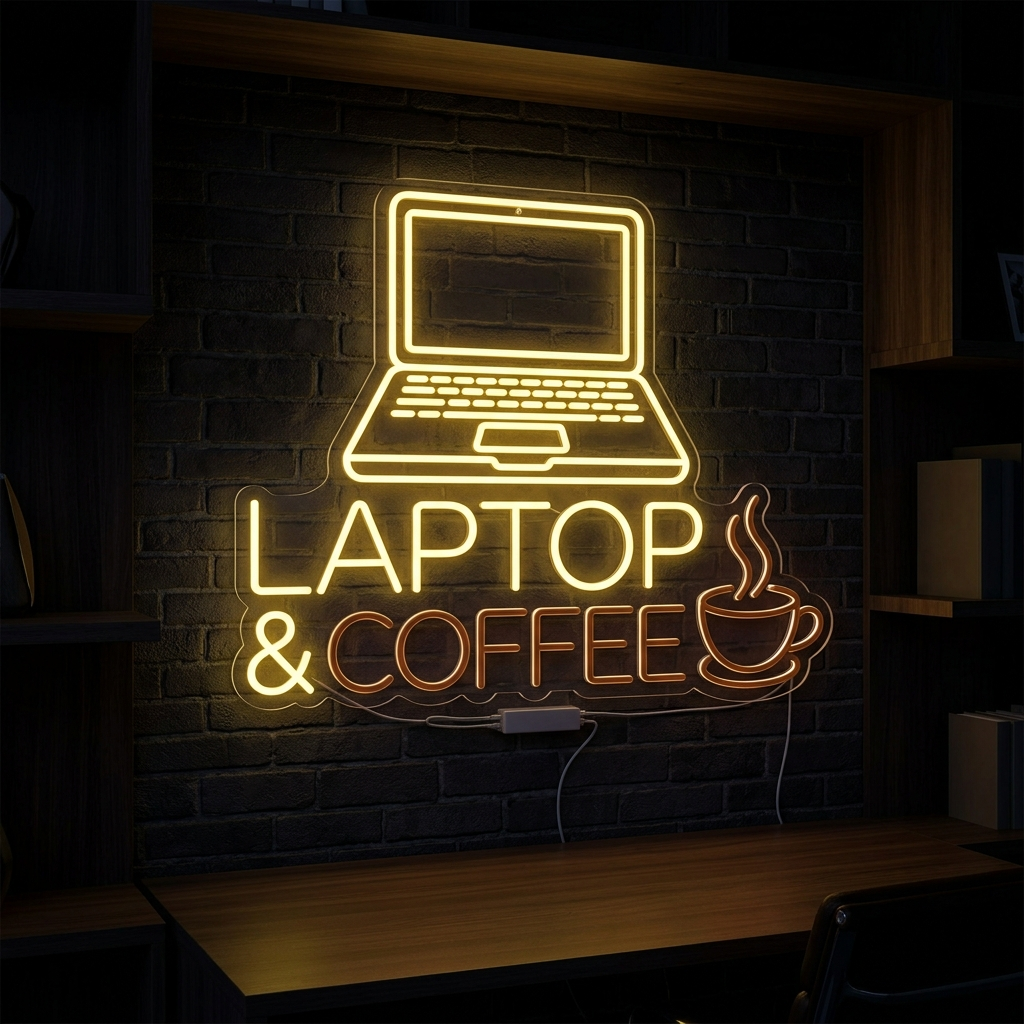 Laptop & Coffee Neon Sign For Creative Spaces