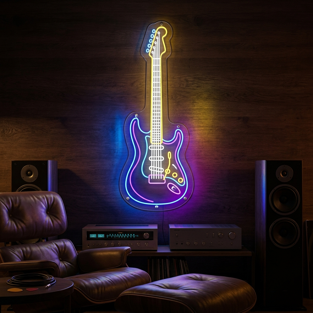 Guitar Outline Neon Sign For Music Man Caves