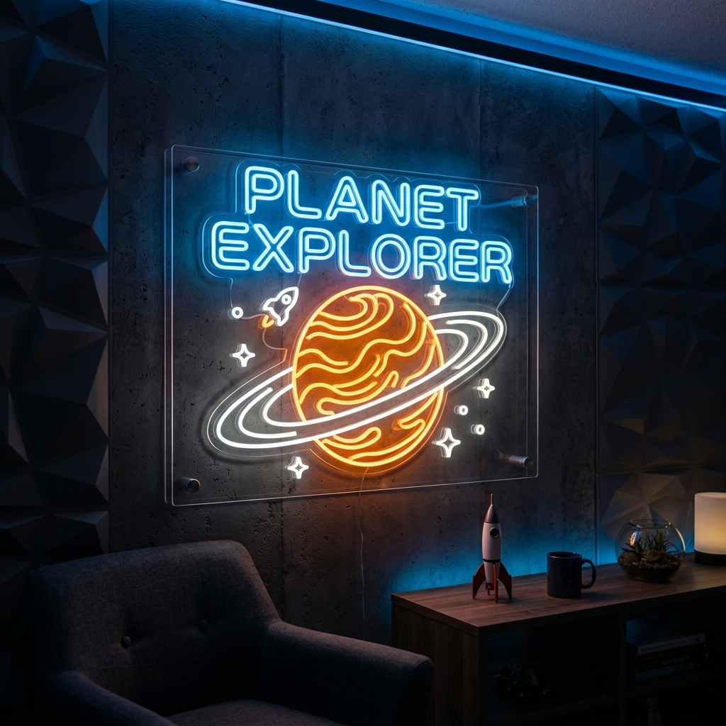 Planet Explorer Neon Sign For Space Man Caves