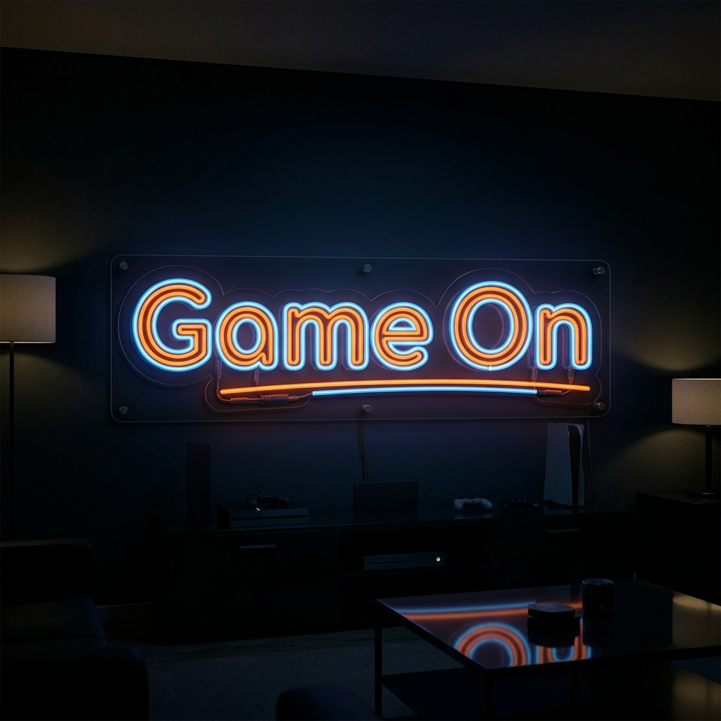 Game On Neon Sign For Man Cave Gaming Rooms