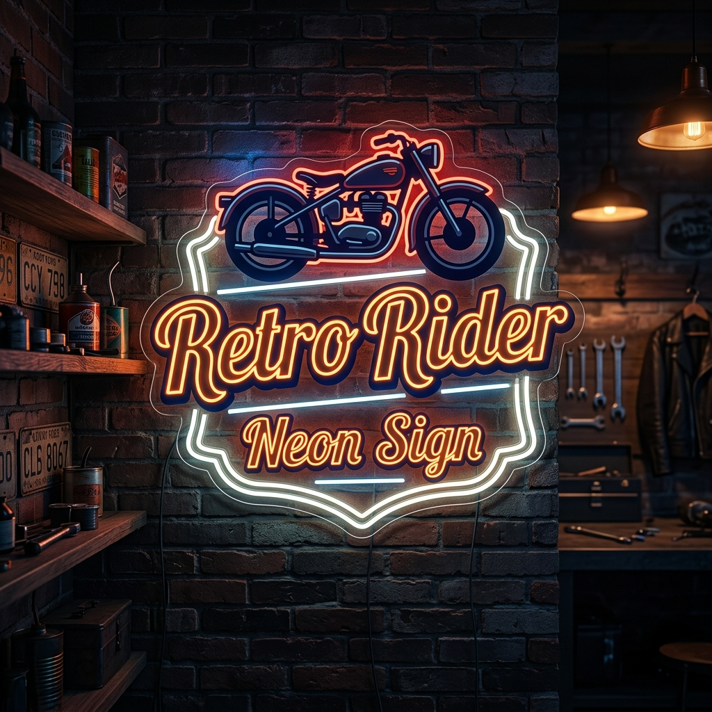 Retro Rider Neon Sign For Motorcycle Man Caves