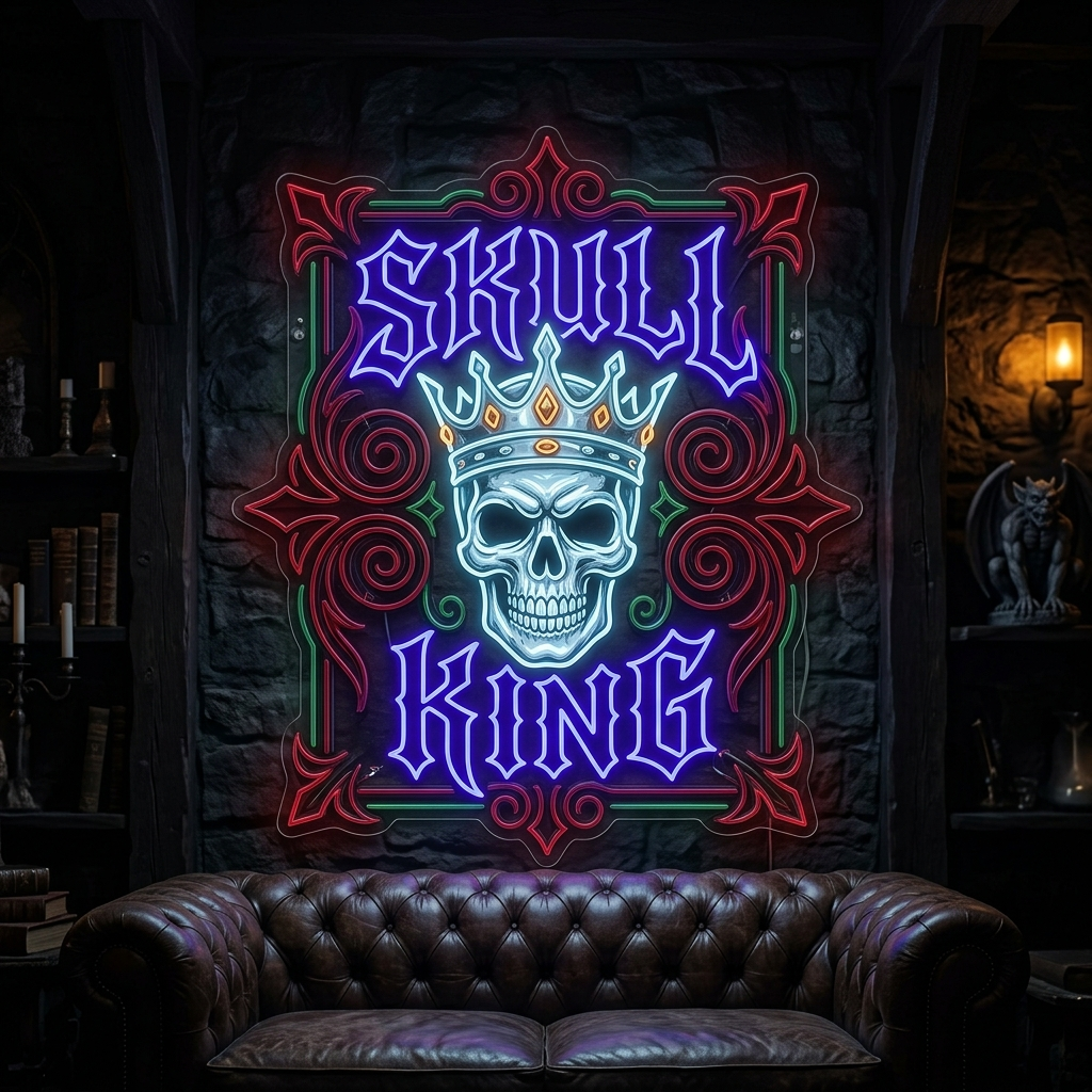 Skull King Neon Sign For Gothic Man Cave Decor