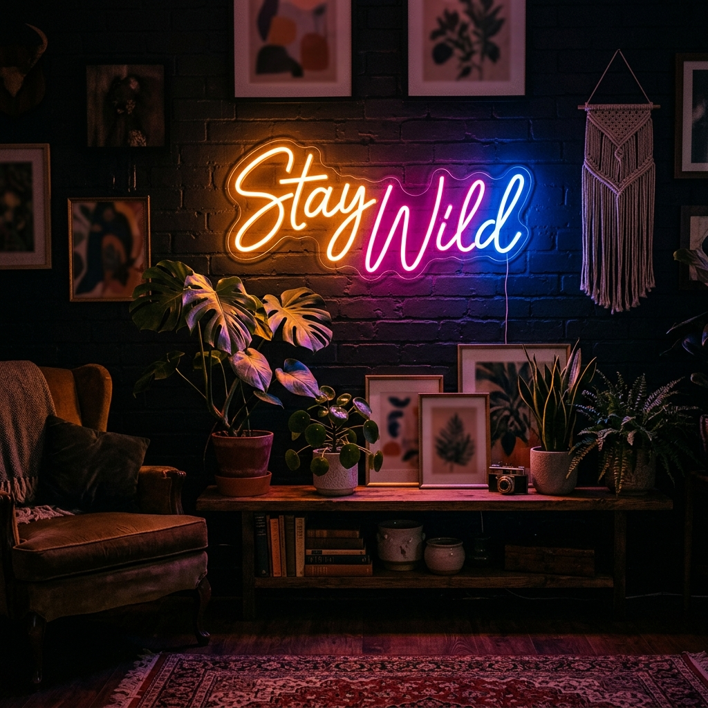 Stay Wild Neon Sign For Eclectic Living Rooms