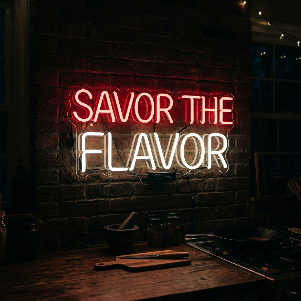 Savor The Flavor Neon Sign For Kitchen Spaces