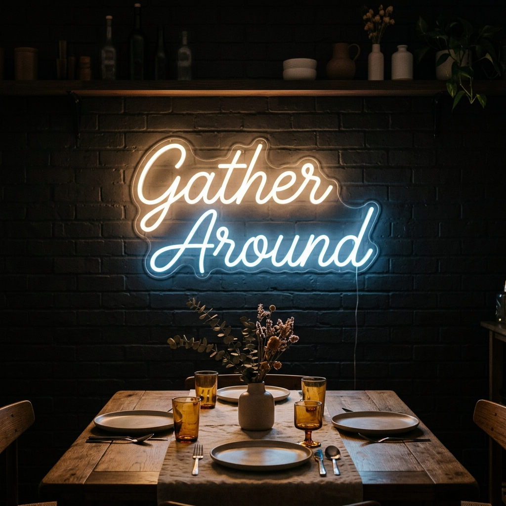Gather Around Neon Sign For Dining Rooms