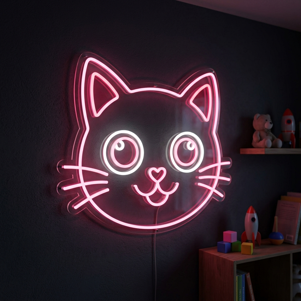 Cute Cat Face Neon Sign For Kids Room