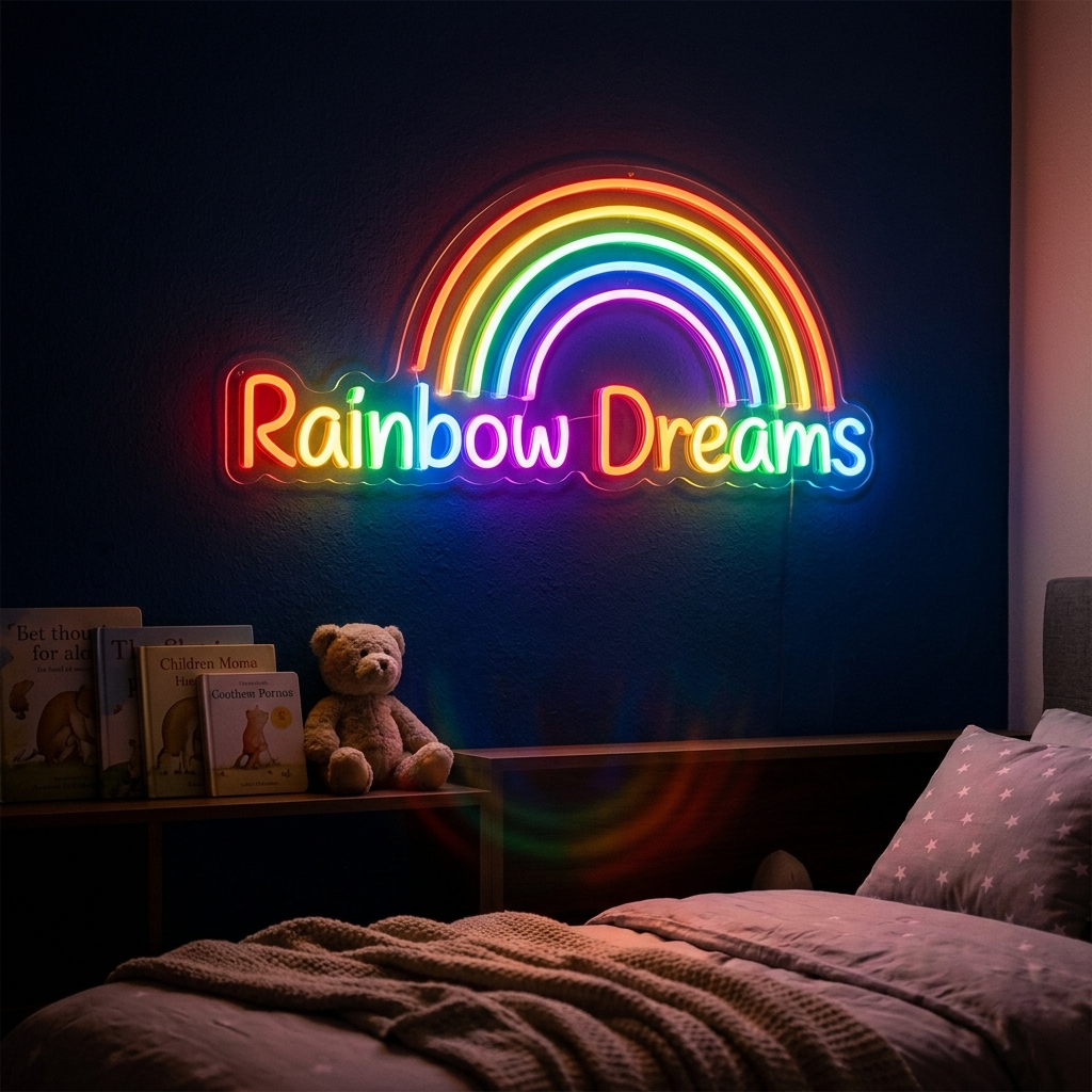 Rainbow Dreams Neon Sign With Cloud For Kids Room