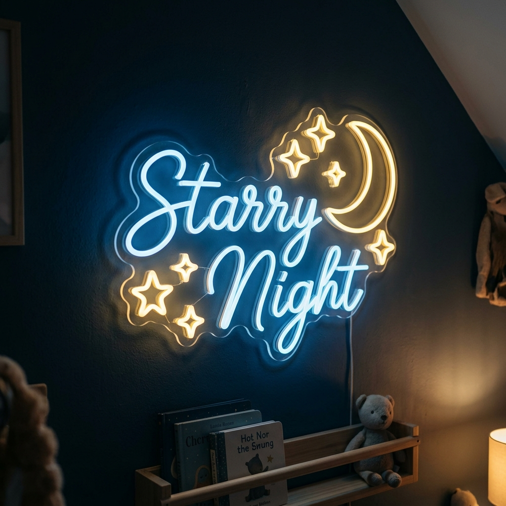 Starry Night Neon Sign With Moon For Kids Room