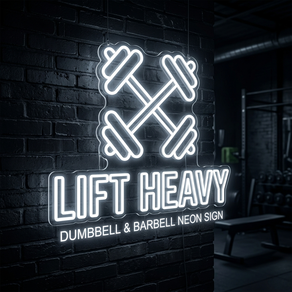 Dumbbell & Barbell Neon Sign For Home Gym