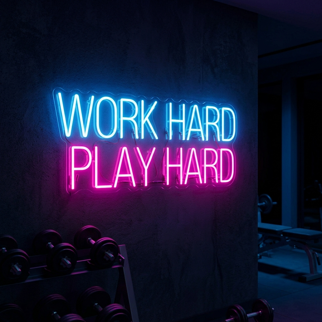 Work Hard Play Hard Neon Sign For Fitness Spaces
