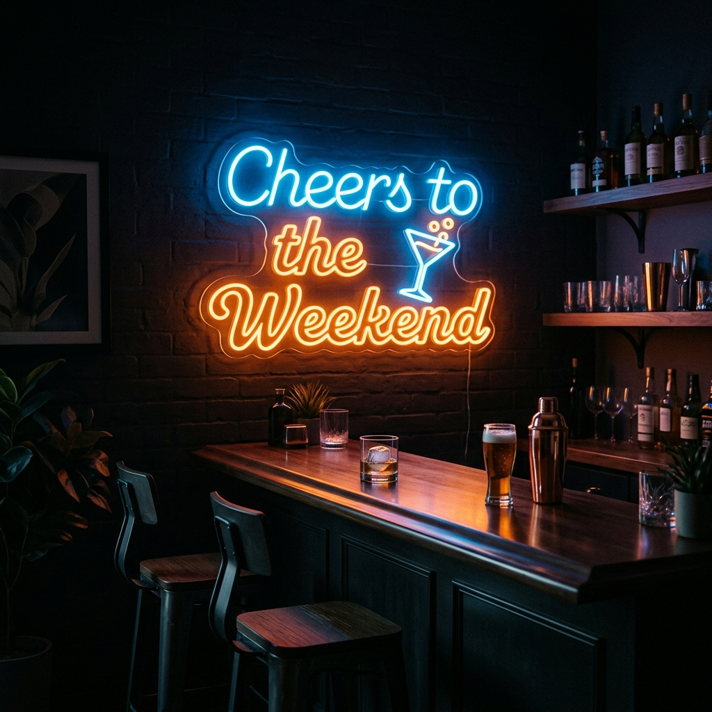 Cheers To The Weekend Neon Sign For Home Bar