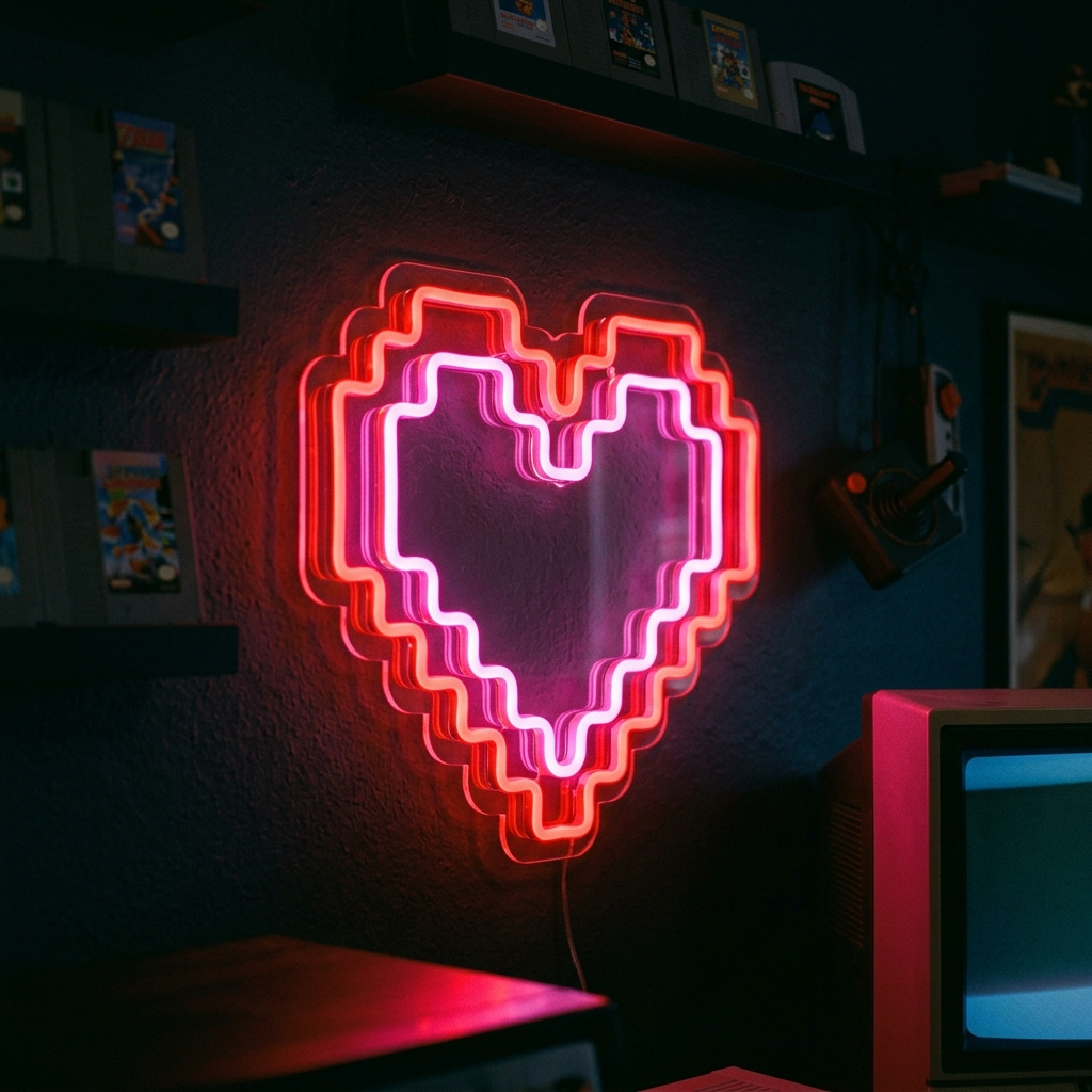 Pixel Heart Neon Sign For Game Rooms