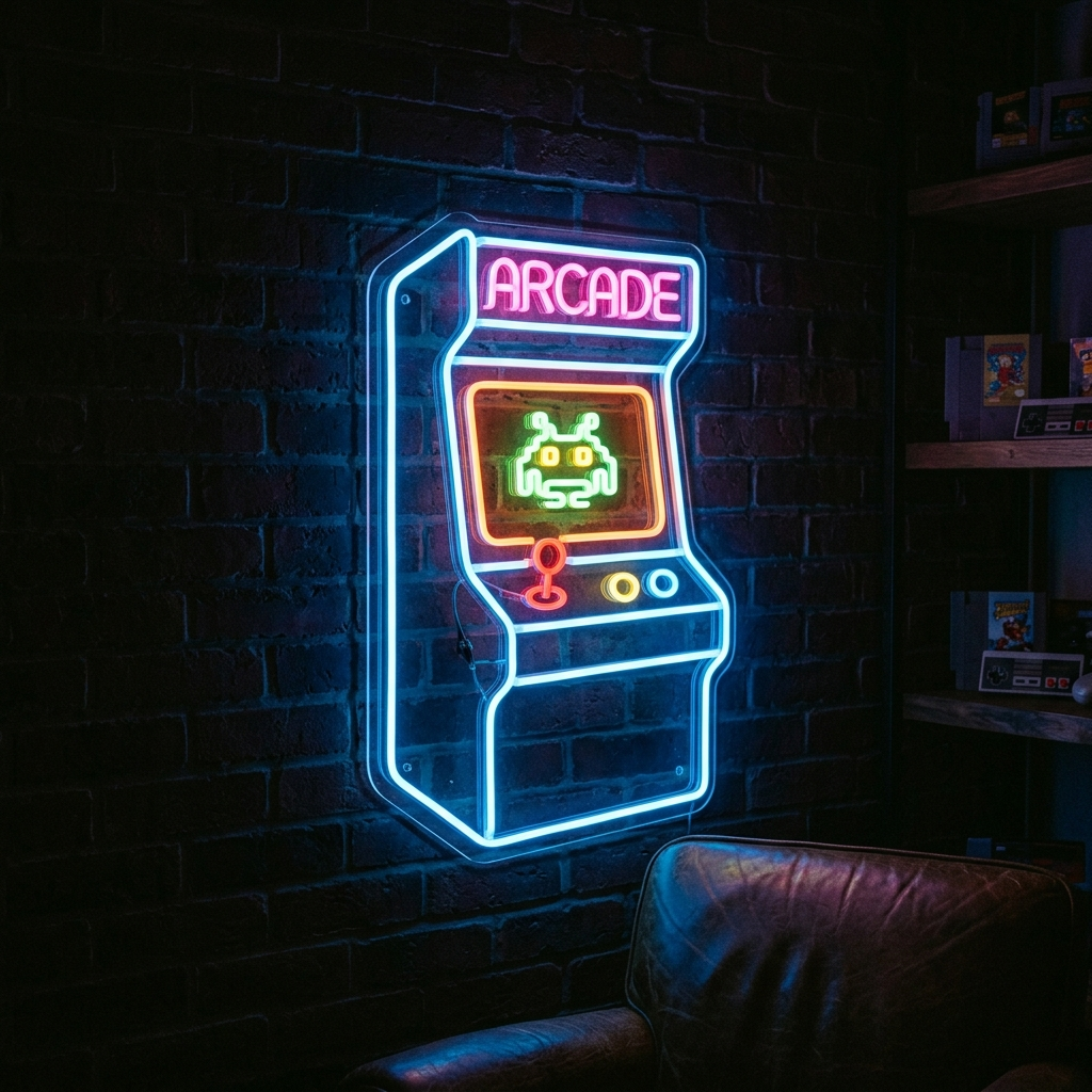 Retro Arcade Machine Neon Sign For Game Rooms