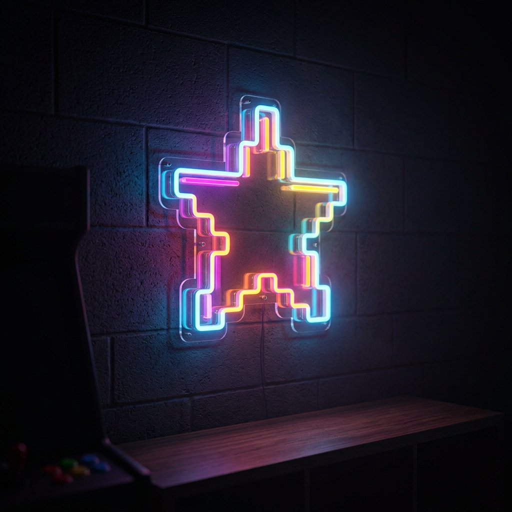 8-Bit Star Neon Sign For Game Rooms