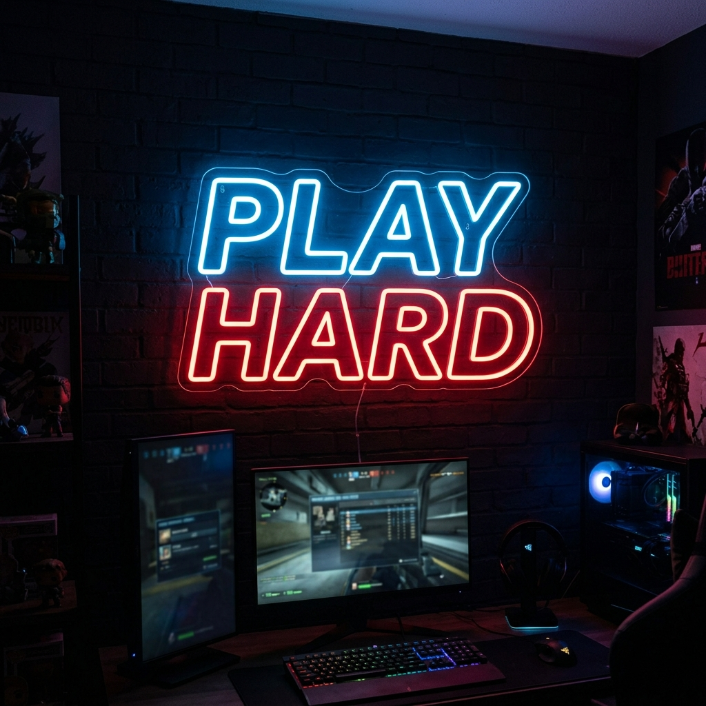 Play Hard Neon Sign For Game Rooms