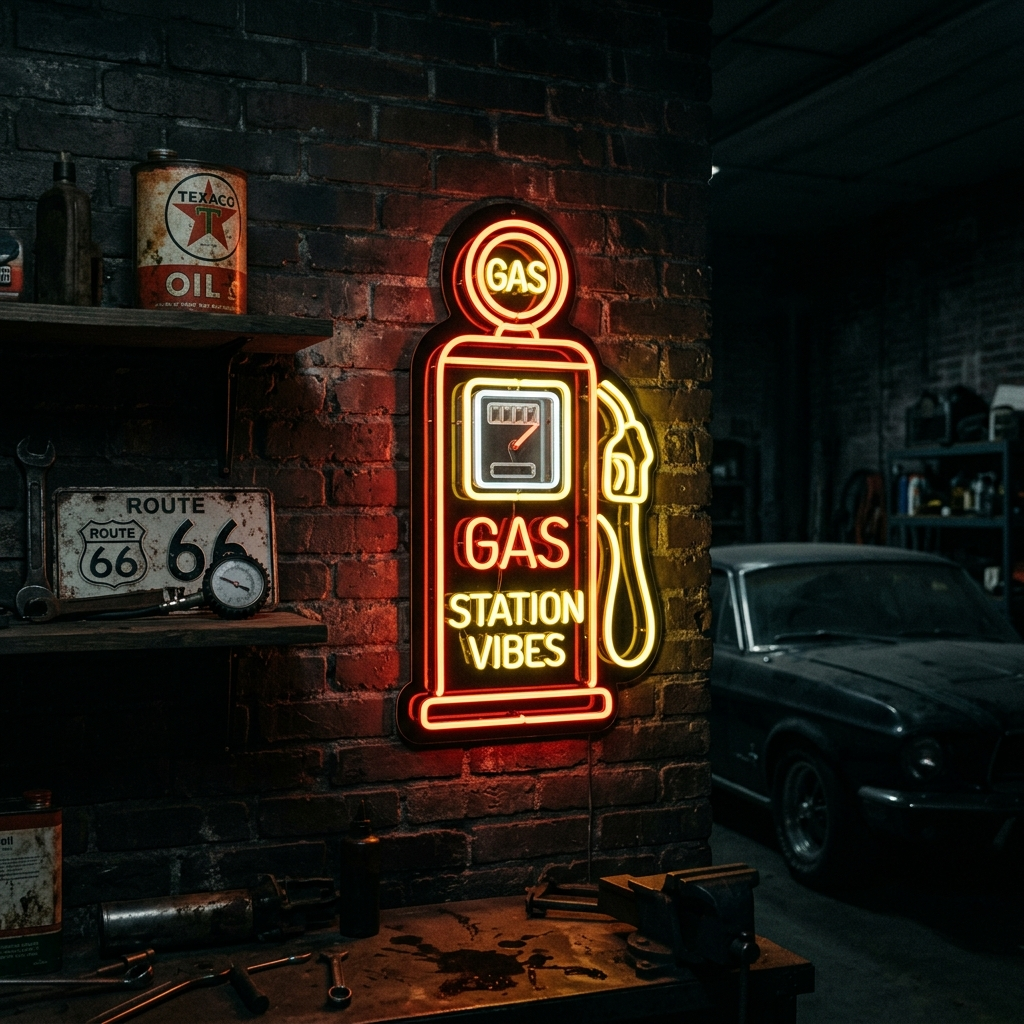 Gas Station Vibes Neon Sign For Retro Nostalgia