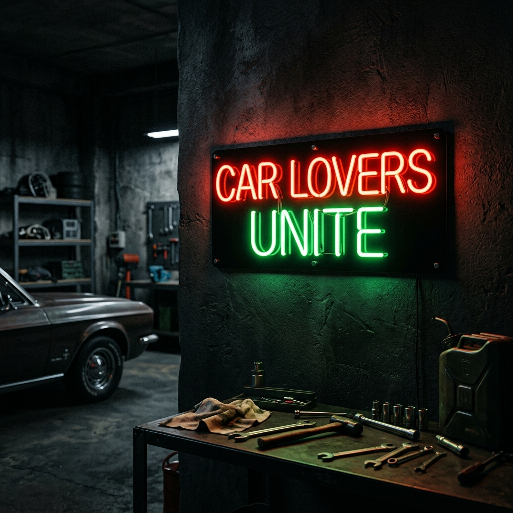 Car Lovers Unite Neon Sign For Garage Enthusiasts