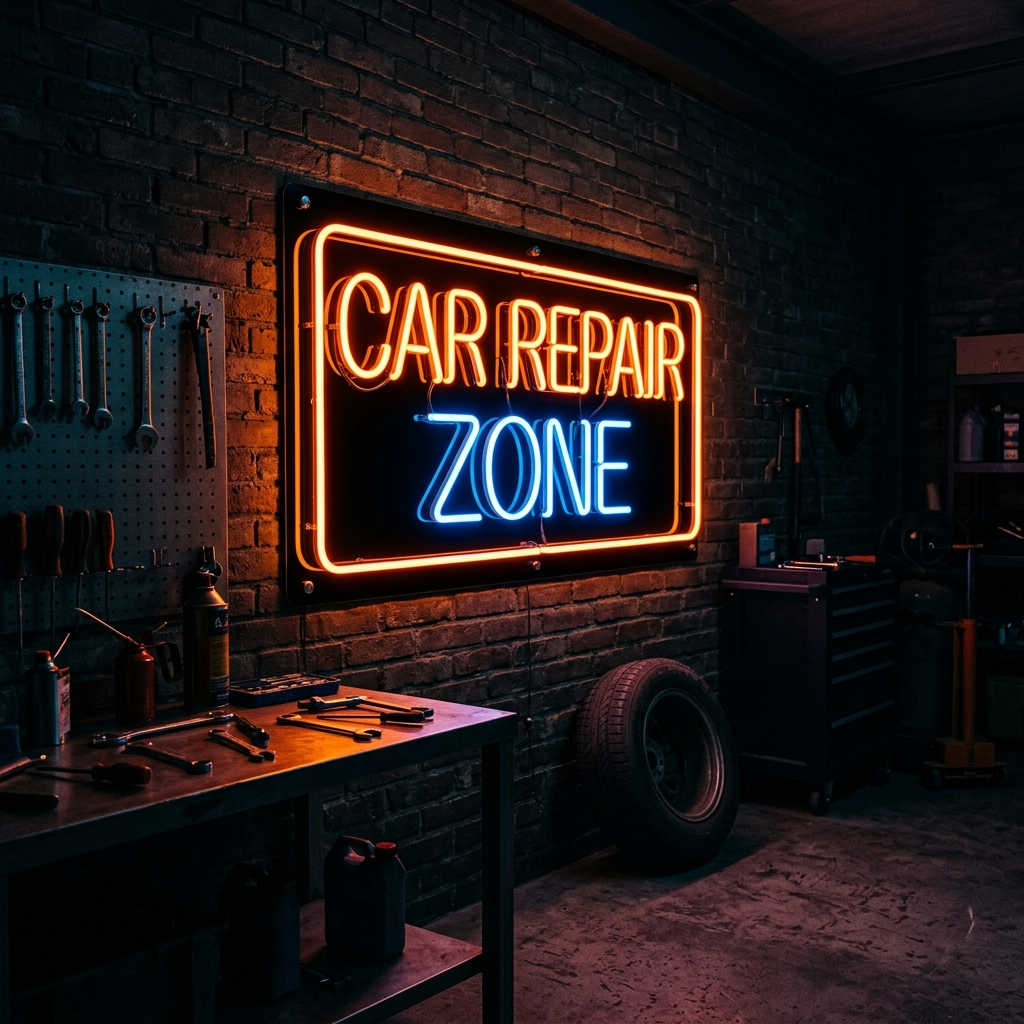 Car Repair Zone Neon Sign For Garage Workspaces