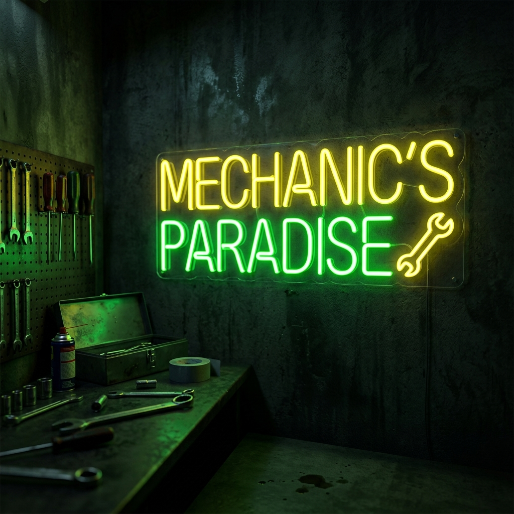 Mechanic'S Paradise Neon Sign For Garage Decor