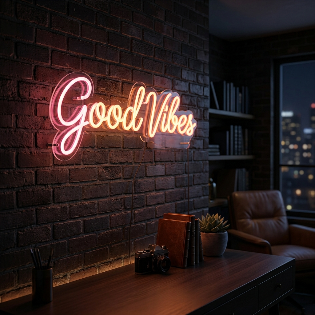 Good Vibes Neon Sign For Desk Decor