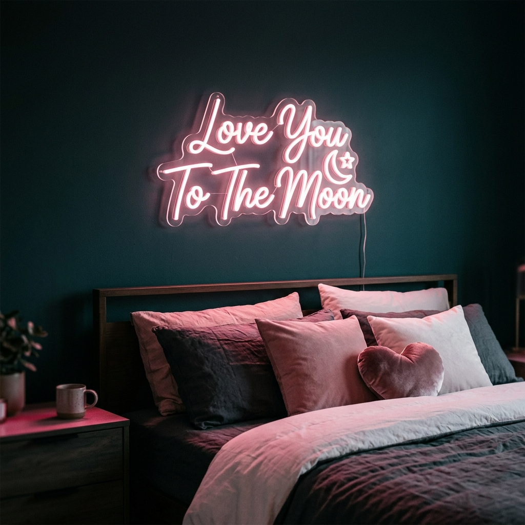 Love You To The Moon Neon Sign For Bedroom