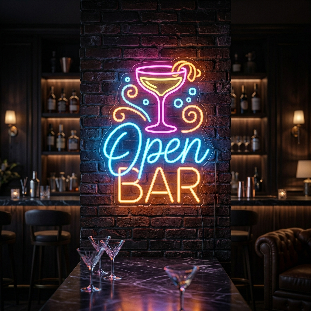 Open Bar Neon Sign For Home Bars