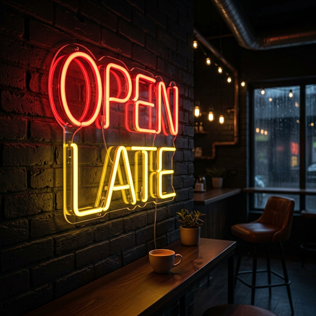 Open Late Neon Sign For Night Owls