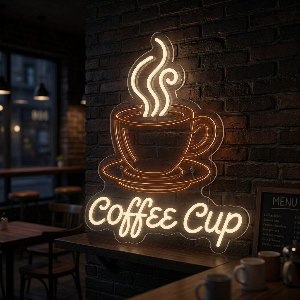 Coffee Cup Neon Sign For Cafes And Home Bars