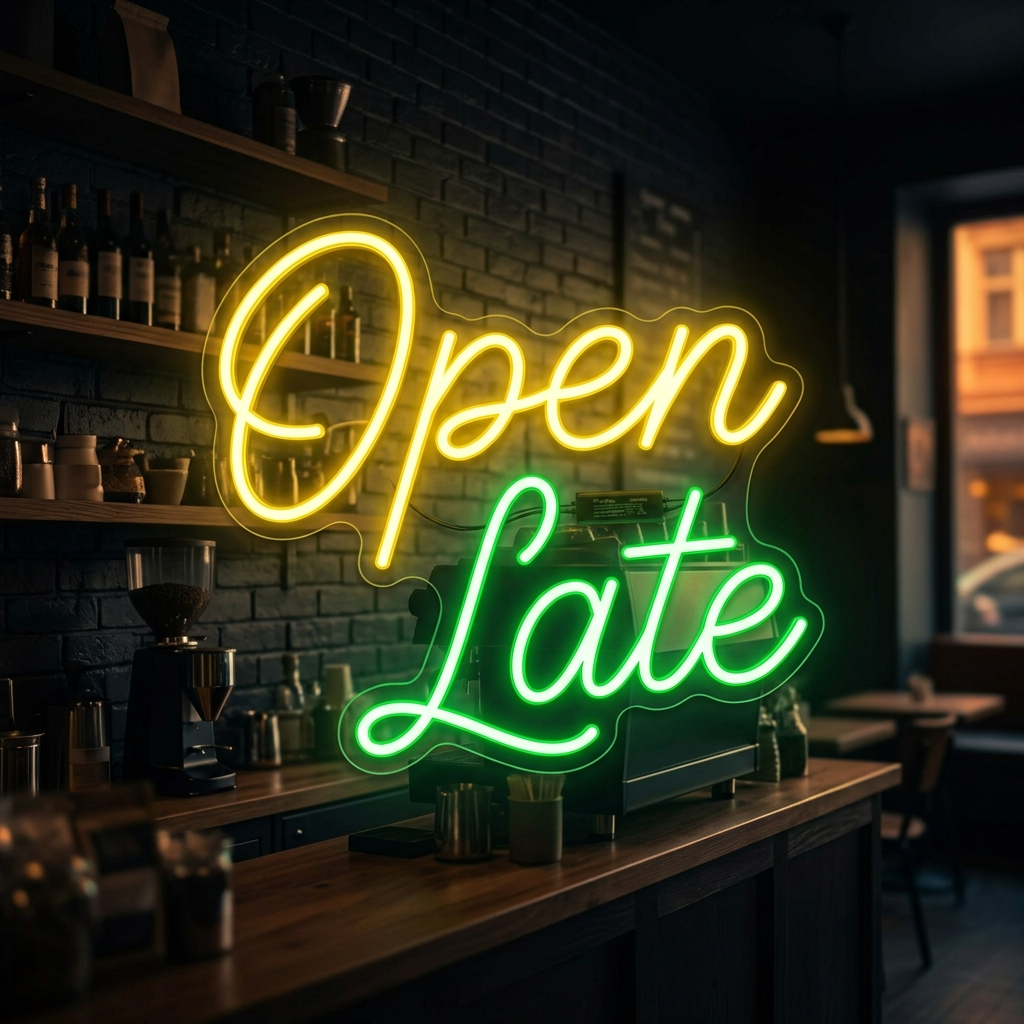 Open Late Neon Sign For Cafes And Bars