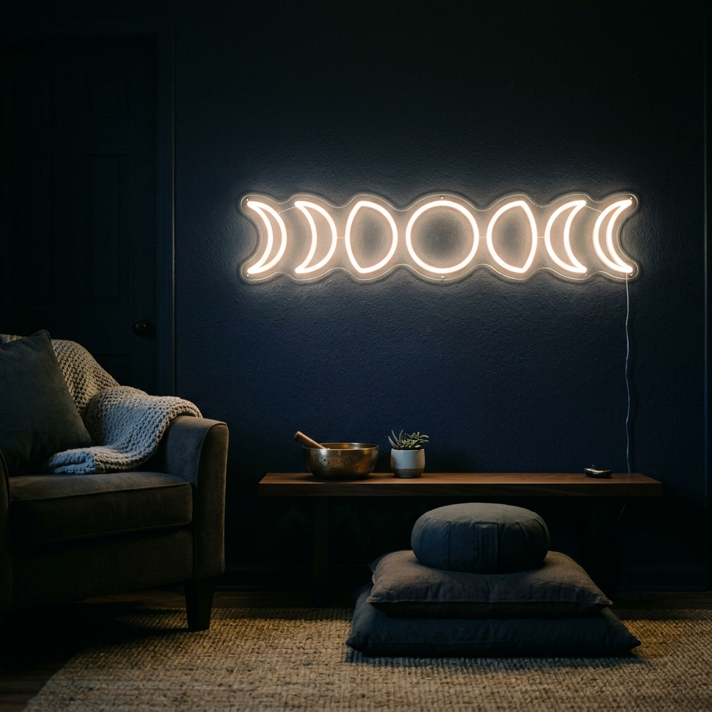 Lunar Phases Neon Sign For Celestial Decor