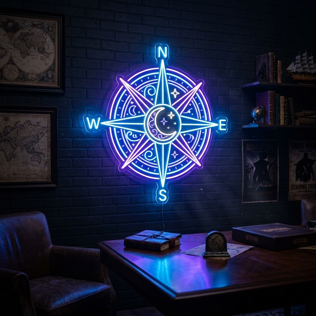 Celestial Compass Neon Sign For Adventurous Spaces