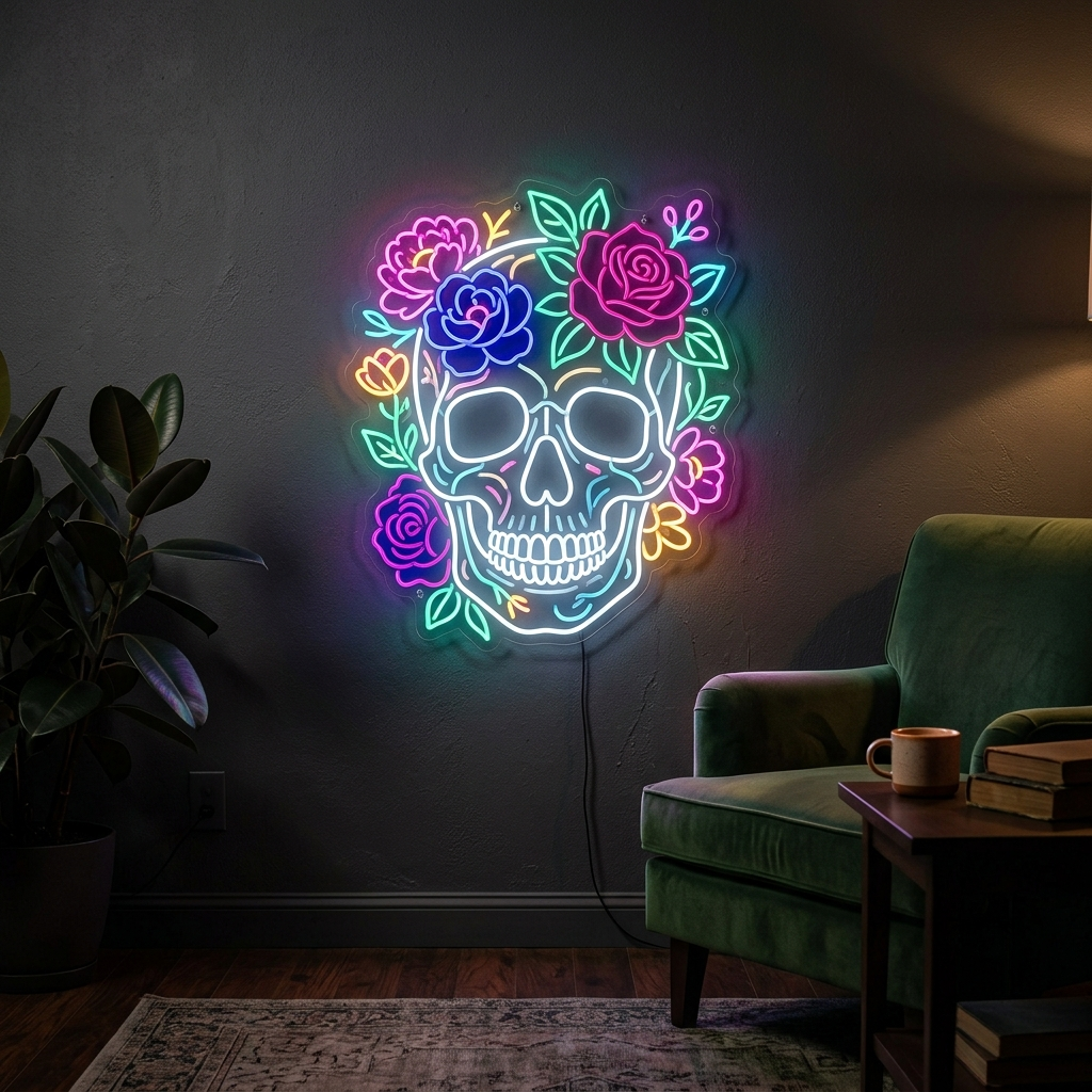 Floral Skull Neon Sign For Unique Art